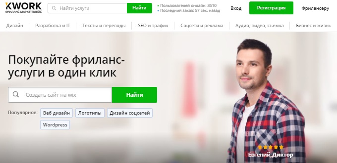 Главная страница биржи Kwork